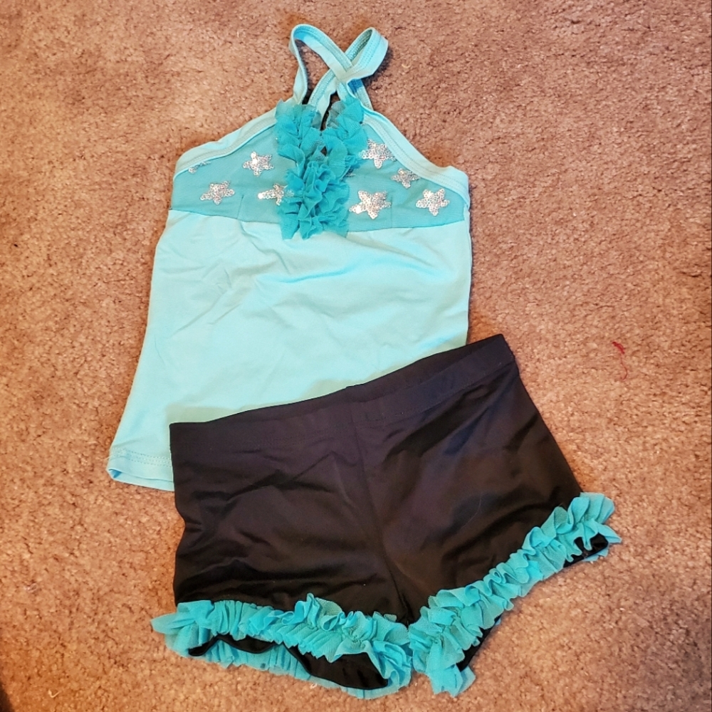 LEXI LOO Dancewear Set - Turquoise Blue and Black - Size Small